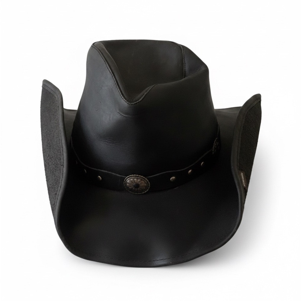 Authentic Stetson Black Leather Western Hat